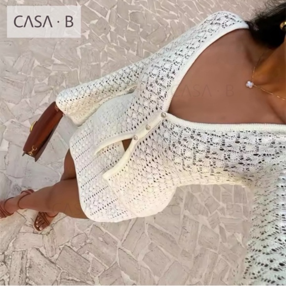 NEW💫 to CASA B| Del Mar Flared Sleeve Cardigan and Mini Skirt Cream Knit Set